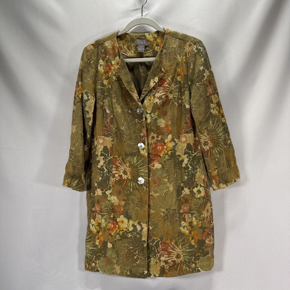 Sigrid Olsen 100% Silk Floral Jacket/Blazer -Size‎ 10 - Color Olive, Tan, Orange